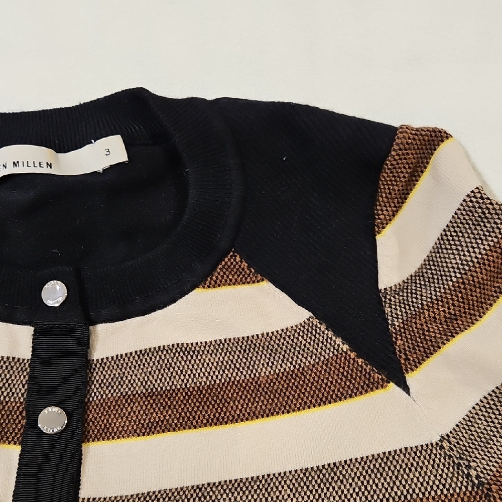 KAREN MILLEN STRIPED SNAP CARDIGAN SIZE 3 - Picture 6 of 11